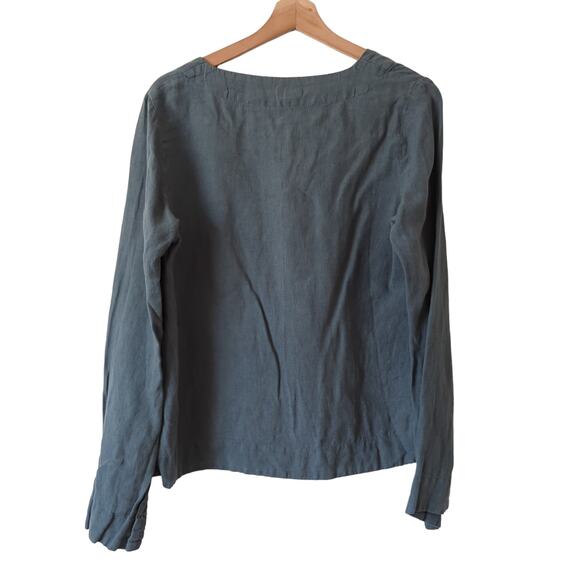 Bed Threads Womens Top Small Shirt 100% Linen Slit Bell Sleeve Natural Fabric S - Picture 2 of 6